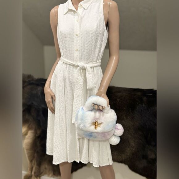 Stunning Real Rex Rabbit Fur Handmade Top Handle Bag &  Fur Balls Bag Charm - Picture 7 of 16